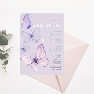 Invitación Con Relieve Metalizado Beso de Mariposa y Deseos para el Bebé Baby Show