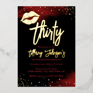 Invitación Con Relieve Metalizado Beso de oro rojo diamante Cumpleaños 30