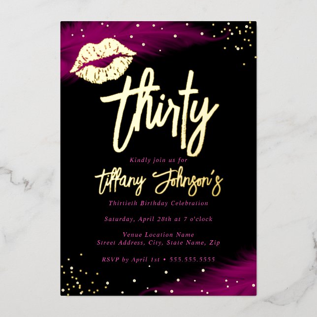 Invitación Con Relieve Metalizado Beso de oro rosado caliente de diamantes cumpleaño (Anverso)