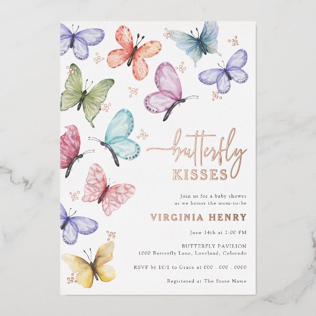 Invitación Con Relieve Metalizado Besos de mariposa (Anverso)