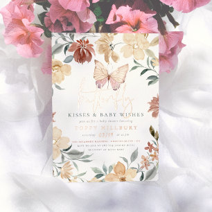 Invitación Con Relieve Metalizado Besos de Mariposa Brillantes y Deseos para la Fies