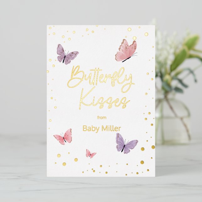 Invitación Con Relieve Metalizado Besos de mariposa gracias (Anverso de pie)