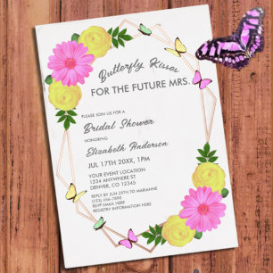 Invitación Con Relieve Metalizado Besos de Mariposa Para la Futur Señora Cumpleaños