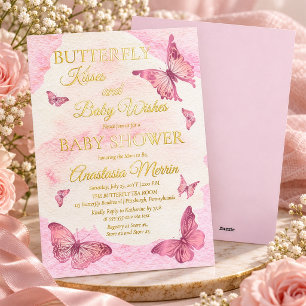 Invitación Con Relieve Metalizado Besos de mariposa y Chica de deseos de bebé Baby S
