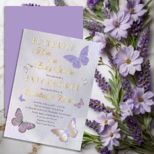 Invitación Con Relieve Metalizado Besos de Mariposa y Deseos de Bebé Cumpleaños de N