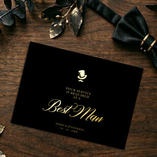 Invitación Con Relieve Metalizado Best Man Funny Wedding Minimalist Proposal Card