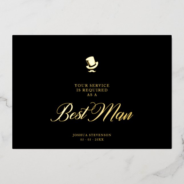 Invitación Con Relieve Metalizado Best Man Funny Wedding Minimalist Proposal Card (Anverso)