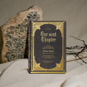 Invitación Con Relieve Metalizado Biblioteca de cuentos de hadas historias libro duc