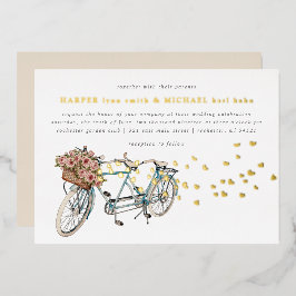 Invitación Con Relieve Metalizado bicicleta tándem boda oro