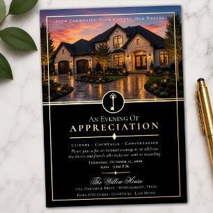 Invitación Con Relieve Metalizado Bienes Raíces de Lujo Agradecimiento al Cliente Ne