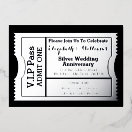 Invitación Con Relieve Metalizado Billete de aniversario del Boda de plata VIP Pass