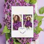 Invitación Con Relieve Metalizado Birthday Lilac Real Gold 2 Photos Floral Heart<br><div class="desc">Birthday Lilac Real Gold 2 Photos Floral Heart Metallic Foil Invitation Card with Envelope. IMPORTANT NOTICE: This design is part of a collection and has other coordinated elements that you can find in my store. Sometimes it can be difficult to aesthetically align and put texts or initials on the designs,...</div>