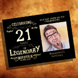 Invitación Con Relieve Metalizado Black 21st Birthday Vintage Gold<br><div class="desc">Celebra este hito especial con una invitación al Relieve metalizado dorado Black 21st Birthday Vintage verdaderamente lujosa y única. Nuestro exclusivo diseño cuenta con un guión retro vintage con un Relieve metalizado dorado para hacer brillar esta invitación. Crea un aspecto personalizado añadiendo una foto favorita y un texto personalizado para...</div>