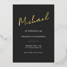 Invitación Con Relieve Metalizado Black and Gold 40th Birthday Celebration