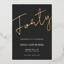Invitación Con Relieve Metalizado Black and Gold 40th Birthday Celebration