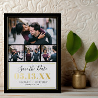 Black and Gold 4 Photo Save the Date Real