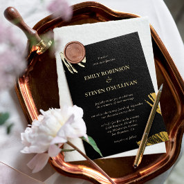 Invitación Con Relieve Metalizado Black and Gold Modern Elegant Wedding Real