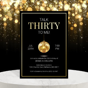 Invitación Con Relieve Metalizado Black and Gold Talk Thirty to Me