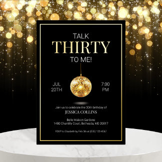 Invitación Con Relieve Metalizado Black and Gold Talk Thirty to Me