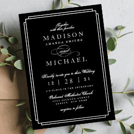 Invitación Con Relieve Metalizado Black and White and Silver Foil Wedding Invitation