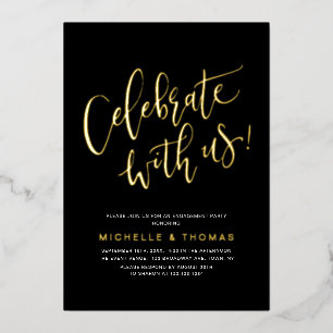 Invitación Con Relieve Metalizado Black Celebra Con Nosotros Moderno Simple Compromi