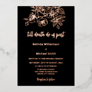 Invitación Con Relieve Metalizado Black Copper Floral | Goth Wedding