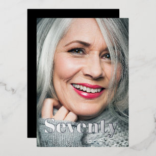 Invitación Con Relieve Metalizado Black Elegant Modern Photo 70th Birthday