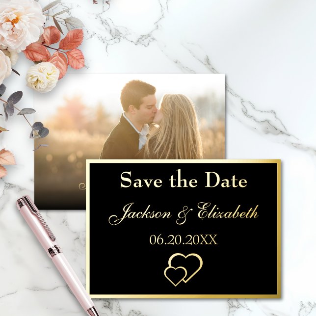 Invitación Con Relieve Metalizado Black Elegant Modern Photo Wedding Save the Date (Subido por el creador)