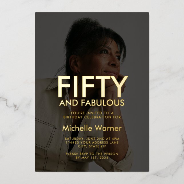 Invitación Con Relieve Metalizado Black Fifty and Fabulous 50th Birthday Photo (Anverso)