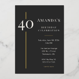Invitación Con Relieve Metalizado Black Gold 40th Milestone Birthday Celebration