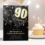 Invitación Con Relieve Metalizado Black Gold 90th Birthday Party<br><div class="desc">Presentamos la manera perfecta de conmemorar un hito de noventa años: Invitaciones a la fiesta de cumpleaños 90 del Relieve metalizado Real. Este elegante conjunto de invitaciones refleja la moda, el aspecto moderno de una celebración de 50 años. Con un fondo negro clásico y un diseño dorado y blanco vibrante,...</div>