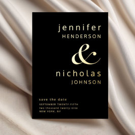 Invitación Con Relieve Metalizado Black Gold Ampersand Wedding Save The Date