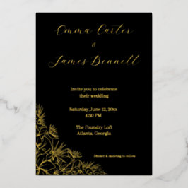 Invitación Con Relieve Metalizado Black & Gold Modern Floral Wedding Foil Invitation