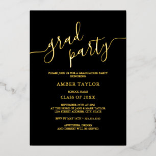Invitación Con Relieve Metalizado Black Gold Modern Graduation Party