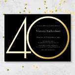 Invitación Con Relieve Metalizado Black Gold Modern Minimalista 40 cumpleaños Fiesta<br><div class="desc">Black Gold Modern Minimalista 40th Birthday Fiesta Invitación Relieve metalizado. Diseño moderno de invitación minimalista de cumpleaños, sencillo pero elegante, con Relieve metalizado de oro real. ¡Genial para un fiesta de temática negra y dorada! Esta es una plantilla de personalizable, si necesita ayuda para personalizarla, simplemente contacte con el diseñador...</div>