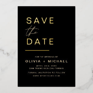 Invitación Con Relieve Metalizado Black Gold Save the Date Elegante Foto Minimalista