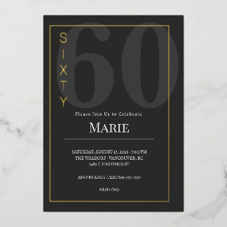 Invitación Con Relieve Metalizado Black & Gold Sixty/60th Birthday Celebration