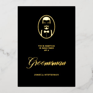 Invitación Con Relieve Metalizado Black Groomsman Silhouette Simple Wedding Proposal