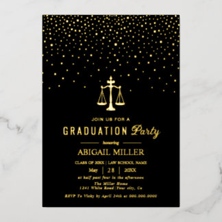 Invitación Con Relieve Metalizado Black Law school Class Of 2026 graduation confetti