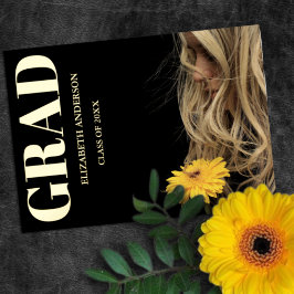 Invitación Con Relieve Metalizado Black Modern Minimalist Graduation Announcement