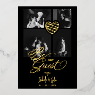 Invitación Con Relieve Metalizado Black Real Golden Luxury Heart 4 photos Collage 