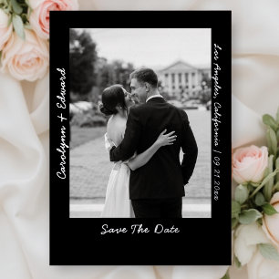 Invitación Con Relieve Metalizado Black Silver Manuscrito Avisa la Fecha de tu Boda