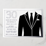 Invitación Con Relieve Metalizado Black Suit & Tie 30th Birthday Fiesta Silver<br><div class="desc">Black Suit & Tie 30th Birthday Fiesta Invitación Relieve metalizado plateado Dusty Rosa Ver otras invitaciones en nuestra Nest Store y Nest</div>