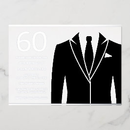 Invitación Con Relieve Metalizado Black Suit & Tie 60th Birthday Party Real Silver
