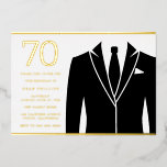 Invitación Con Relieve Metalizado Black Suit & Tie 70th Birthday Party Real Gold<br><div class="desc">Black Suit & Tie 70th Birthday Party Invitación al Relieve metalizado dorado Real Ver otras invitaciones en nuestra Nest Store y Nest</div>