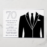 Invitación Con Relieve Metalizado Black Suit & Tie 70th Birthday Party Real Silver<br><div class="desc">Black Suit & Tie 70th Birthday Party Invitación al Relieve metalizado plateado Real Rosa Dusty Ver otras invitaciones en nuestra Nest Store y Nest</div>