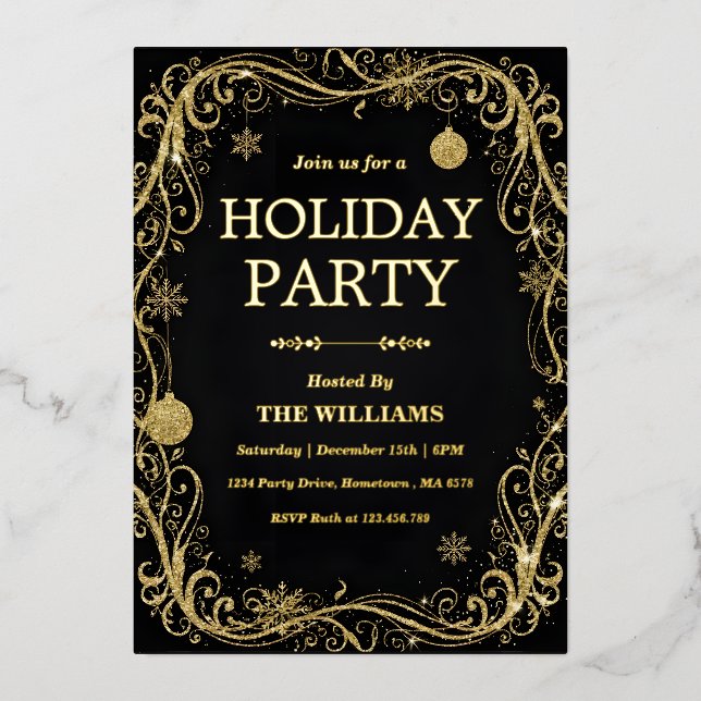 Invitación Con Relieve Metalizado Black Tie Holiday & New Year’s Eve Celebration (Anverso)