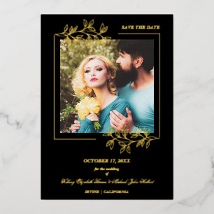 Invitación Con Relieve Metalizado Black Trendy Modern Branches Gold Effect Photo