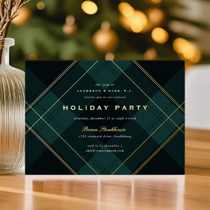 Invitación Con Relieve Metalizado Black Watch Plaid Corporate Holiday Party