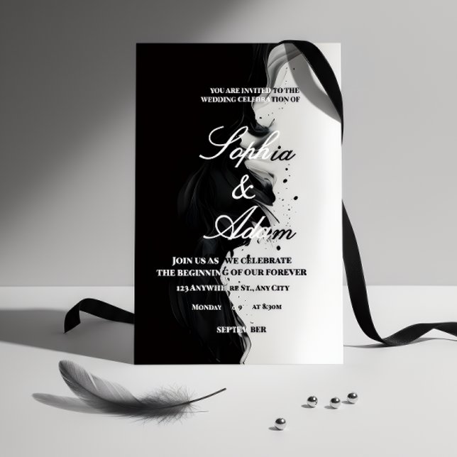 Invitación Con Relieve Metalizado Black & White Ink Art Wedding Invitation (Subido por el creador)